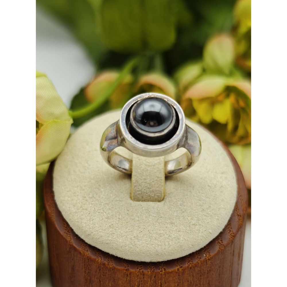 Artisan Black Pearl Sterling Silver Ring Womens 4.5 Silver Art Deco Boho Ring